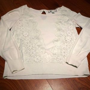 Lauren Conrad Ivory Lace Overlay Sweater, Size Sm